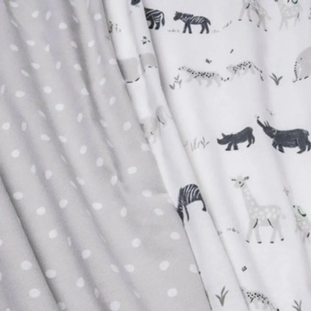 Cloud Island Flannel Blankets Baby 2pk Gray White‎ Safari Polka Dot NWT